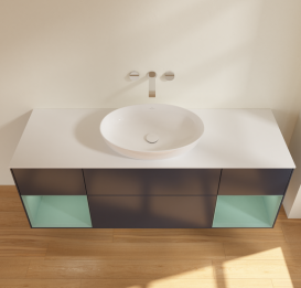 Тумба под раковину Villeroy & Boch Finion 160х50,1 см с подсветкой МДФ темно-синий матовый лак/стекло белое матовое FD01GMHG