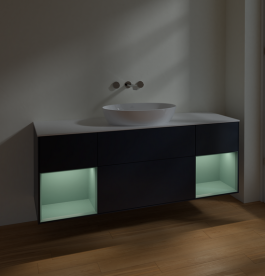 Тумба под раковину Villeroy & Boch Finion 160х50,1 см с подсветкой МДФ темно-синий матовый лак/стекло белое матовое FD01GMHG