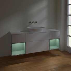 Тумба под раковину Villeroy & Boch Finion 160х50,1 см с подсветкой МДФ белый матовый лак/стекло белое матовое FD01GMMT