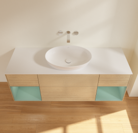 Тумба под раковину Villeroy & Boch Finion 160х50,1 см с подсветкой МДФ шпон дуба/стекло белое матовое FD01GMPC