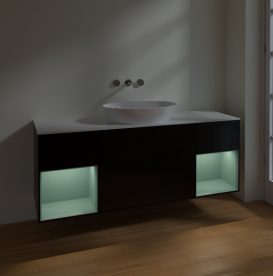 Тумба под раковину Villeroy & Boch Finion 160х50,1 см с подсветкой МДФ черный матовый лак/стекло белое матовое FD01GMPD