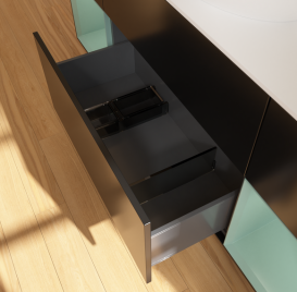 Тумба под раковину Villeroy & Boch Finion 160х50,1 см с подсветкой МДФ черный матовый лак/стекло белое матовое FD01GMPD