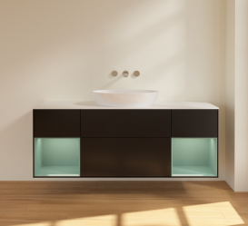 Тумба под раковину Villeroy & Boch Finion 160х50,1 см с подсветкой МДФ черный матовый лак/стекло белое матовое FD01GMPD