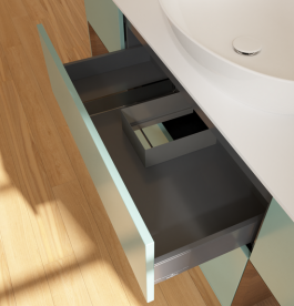 Тумба під раковину Villeroy & Boch Finion 160х50,1 см із підсвічуванням МДФ оливковий матовий лак/скло біле матове FD01GNGM