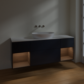 Тумба под раковину Villeroy & Boch Finion 160х50,1 см с подсветкой МДФ темно-синий матовый лак/стекло белое матовое FD01GNHG