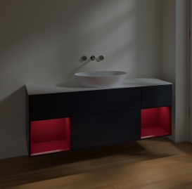 Тумба под раковину Villeroy & Boch Finion 160х50,1 см с подсветкой МДФ темно-синий матовый лак/стекло белое матовое FD01HBHG