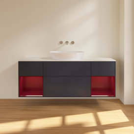 Тумба под раковину Villeroy & Boch Finion 160х50,1 см с подсветкой МДФ темно-синий матовый лак/стекло белое матовое FD01HBHG