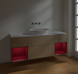 Тумба под раковину Villeroy & Boch Finion 160х50,1 см с подсветкой МДФ шпон дуба/стекло белое матовое FD01HBPC