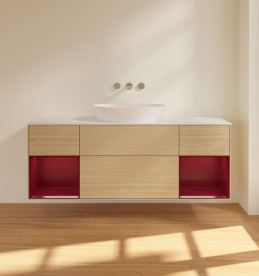 Тумба под раковину Villeroy & Boch Finion 160х50,1 см с подсветкой МДФ шпон дуба/стекло белое матовое FD01HBPC