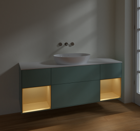 Тумба под раковину Villeroy & Boch Finion 160х50,1 см с подсветкой МДФ оливковый матовый лак/стекло белое матовое FD01HFGM