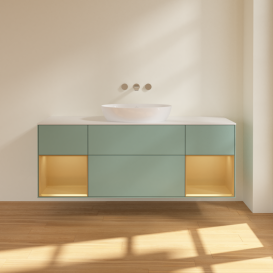 Тумба под раковину Villeroy & Boch Finion 160х50,1 см с подсветкой МДФ оливковый матовый лак/стекло белое матовое FD01HFGM