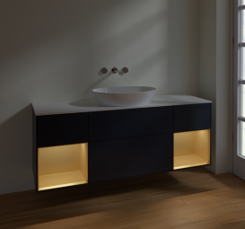 Тумба под раковину Villeroy & Boch Finion 160х50,1 см с подсветкой МДФ темно-синий матовый лак/стекло белое матовое FD01HFHG