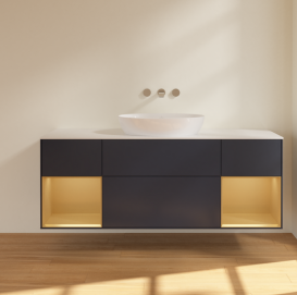 Тумба под раковину Villeroy & Boch Finion 160х50,1 см с подсветкой МДФ темно-синий матовый лак/стекло белое матовое FD01HFHG