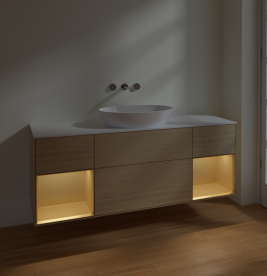 Тумба под раковину Villeroy & Boch Finion 160х50,1 см с подсветкой МДФ шпон дуба/стекло белое матовое FD01HFPC