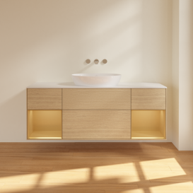 Тумба под раковину Villeroy & Boch Finion 160х50,1 см с подсветкой МДФ шпон дуба/стекло белое матовое FD01HFPC