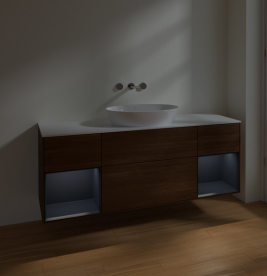 Тумба под раковину Villeroy & Boch Finion 160х50,1 см с подсветкой МДФ шпон грецкого ореха/стекло белое матовое FD01HGGN