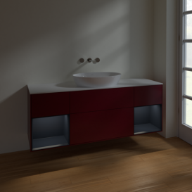 Тумба под раковину Villeroy & Boch Finion 160х50,1 см с подсветкой МДФ пион матовый лак/стекло белое матовое FD01HGHB