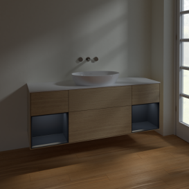 Тумба под раковину Villeroy & Boch Finion 160х50,1 см с подсветкой МДФ шпон дуба/стекло белое матовое FD01HGPC