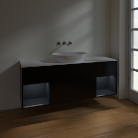 Тумба под раковину Villeroy & Boch Finion 160х50,1 см с подсветкой МДФ черный матовый лак/стекло белое матовое FD01HGPD