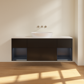 Тумба под раковину Villeroy & Boch Finion 160х50,1 см с подсветкой МДФ черный матовый лак/стекло белое матовое FD01HGPD