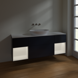 Тумба под раковину Villeroy & Boch Finion 160х50,1 см с подсветкой МДФ темно-синий матовый лак/стекло белое матовое FD01MTHG