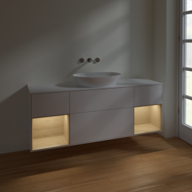 Тумба под раковину Villeroy & Boch Finion 160х50,1 см с подсветкой МДФ глянцевый белый лак/стекло белое матовое FD01PCGF