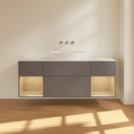 Тумба под раковину Villeroy & Boch Finion 160х50,1 см с подсветкой МДФ антрацит матовый лак/стекло белое матовое FD01PCGK