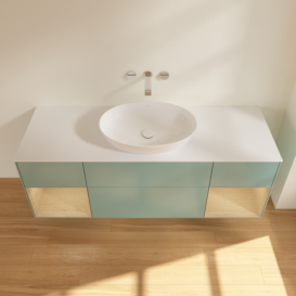 Тумба под раковину Villeroy & Boch Finion 160х50,1 см с подсветкой МДФ оливковый матовый лак/стекло белое матовое FD01PCGM