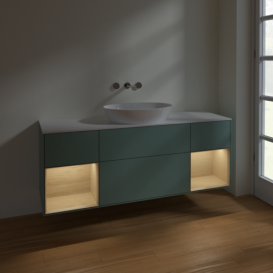 Тумба под раковину Villeroy & Boch Finion 160х50,1 см с подсветкой МДФ оливковый матовый лак/стекло белое матовое FD01PCGM