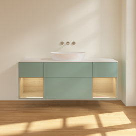 Тумба под раковину Villeroy & Boch Finion 160х50,1 см с подсветкой МДФ оливковый матовый лак/стекло белое матовое FD01PCGM