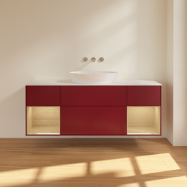 Тумба под раковину Villeroy & Boch Finion 160х50,1 см с подсветкой МДФ пион матовый лак/стекло белое матовое FD01PCHB