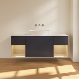 Тумба под раковину Villeroy & Boch Finion 160х50,1 см с подсветкой МДФ темно-синий матовый лак/стекло белое матовое FD01PCHG