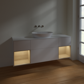 Тумба под раковину Villeroy & Boch Finion 160х50,1 см с подсветкой МДФ белый матовый лак/стекло белое матовое FD01PCMT