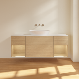 Тумба под раковину Villeroy & Boch Finion 160х50,1 см с подсветкой МДФ шпон дуба/стекло белое матовое FD01PCPC