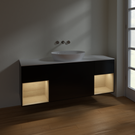 Тумба под раковину Villeroy & Boch Finion 160х50,1 см с подсветкой МДФ черный матовый лак/стекло белое матовое FD01PCPD