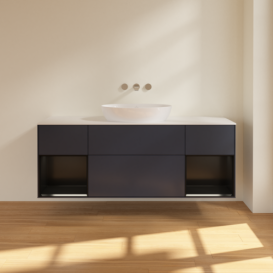 Тумба под раковину Villeroy & Boch Finion 160х50,1 см с подсветкой МДФ темно-синий матовый лак/стекло белое матовое FD01PDHG