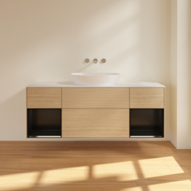 Тумба под раковину Villeroy & Boch Finion 160х50,1 см с подсветкой МДФ шпон дуба/стекло белое матовое FD01PDPC