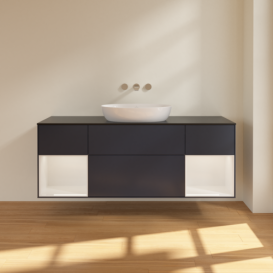 Тумба под раковину Villeroy & Boch Finion 160х50,1 см с подсветкой МДФ темно-синий матовый лак/стекло черное матовое FD02GFHG