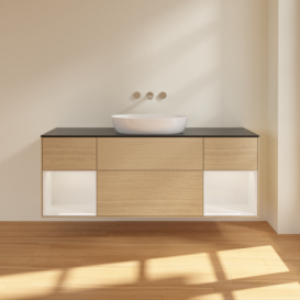 Тумба под раковину Villeroy & Boch Finion 160х50,1 см с подсветкой МДФ шпон дуба/стекло черное матовое FD02GFPC