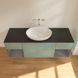 Тумба под раковину Villeroy & Boch Finion 160х50,1 см с подсветкой МДФ оливковый матовый лак/стекло черное матовое FD02GKGM