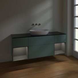 Тумба под раковину Villeroy & Boch Finion 160х50,1 см с подсветкой МДФ оливковый матовый лак/стекло черное матовое FD02GKGM