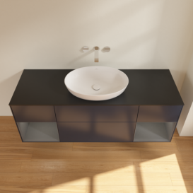 Тумба под раковину Villeroy & Boch Finion 160х50,1 см с подсветкой МДФ темно-синий матовый лак/стекло черное матовое FD02GKHG