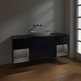 Тумба под раковину Villeroy & Boch Finion 160х50,1 см с подсветкой МДФ темно-синий матовый лак/стекло черное матовое FD02GKHG