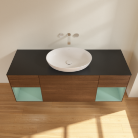 Тумба под раковину Villeroy & Boch Finion 160х50,1 см с подсветкой МДФ шпон грецкого ореха/стекло черное матовое FD02GMGN