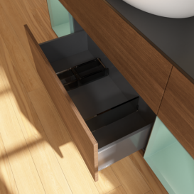 Тумба под раковину Villeroy & Boch Finion 160х50,1 см с подсветкой МДФ шпон грецкого ореха/стекло черное матовое FD02GMGN