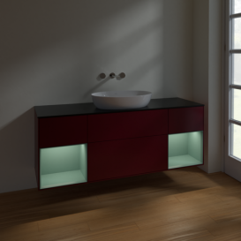 Тумба под раковину Villeroy & Boch Finion 160х50,1 см с подсветкой МДФ пион матовый лак/стекло черное матовое FD02GMHB