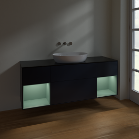 Тумба под раковину Villeroy & Boch Finion 160х50,1 см с подсветкой МДФ темно-синий матовый лак/стекло черное матовое FD02GMHG
