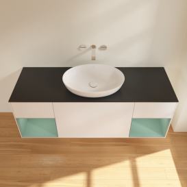 Тумба под раковину Villeroy & Boch Finion 160х50,1 см с подсветкой МДФ белый матовый лак/стекло черное матовое FD02GMMT