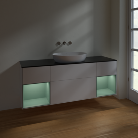 Тумба под раковину Villeroy & Boch Finion 160х50,1 см с подсветкой МДФ белый матовый лак/стекло черное матовое FD02GMMT