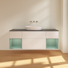 Тумба під раковину Villeroy & Boch Finion 160х50,1 см із підсвічуванням МДФ білий матовий лак/скло чорне матове FD02GMMT